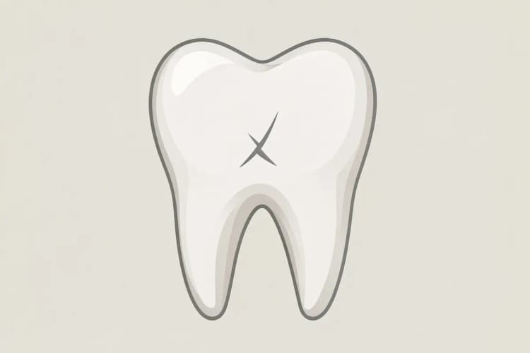 Close-up de um dente com uma pequena rachadura visível, indicando sensibilidade
