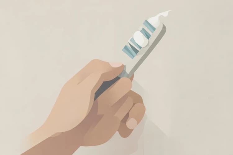 Uma pessoa aplicando um creme dental de sensibilidade nos dentes com uma escova de dentes