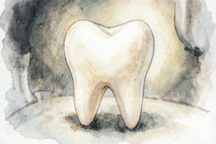 Dente restaurado com sucesso, com aparência natural e saudável.