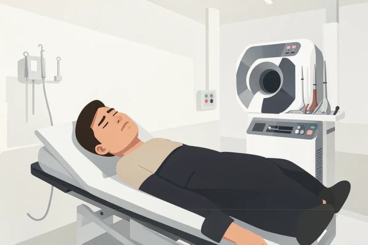 Paciente sendo atendido em uma maca em uma sala de emergência de UPA com equipamento odontológico visível