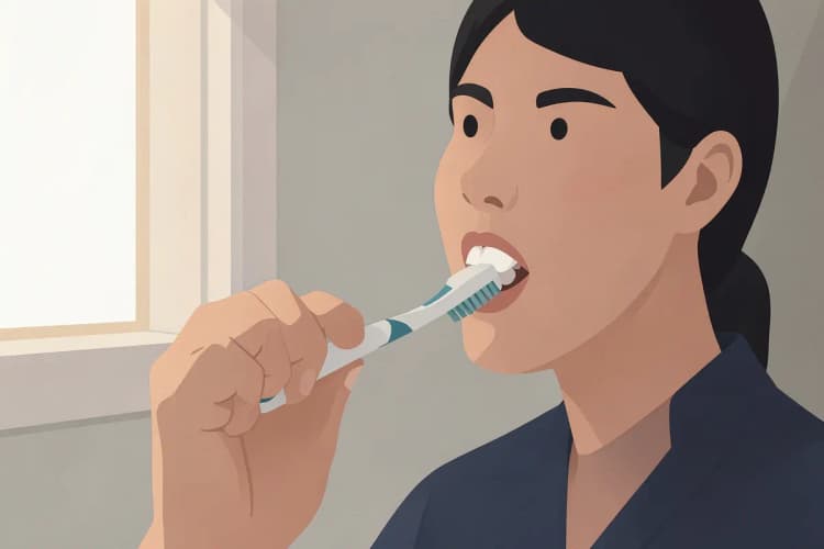 Pessoa escovando os dentes cuidadosamente com foco na prevenção de problemas bucais