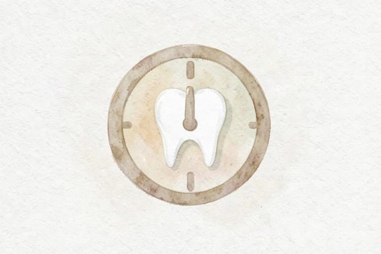 Um símbolo de plantão 24 horas ao lado de um dente estilizado.