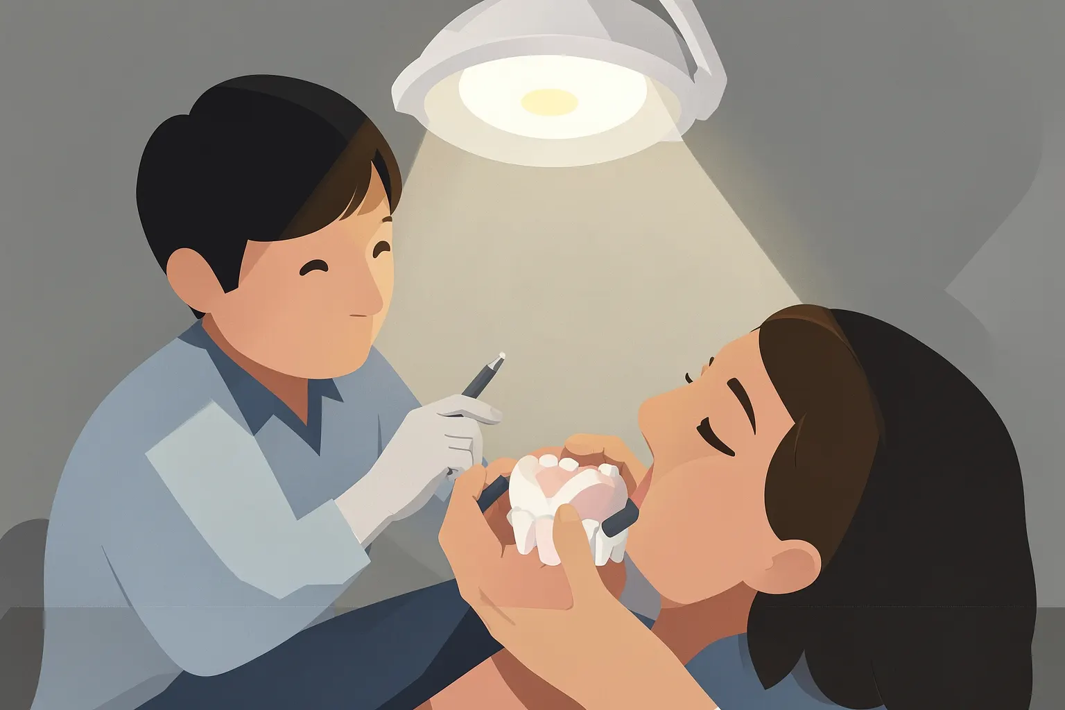 Dentista examinando um dente com um espelho dental