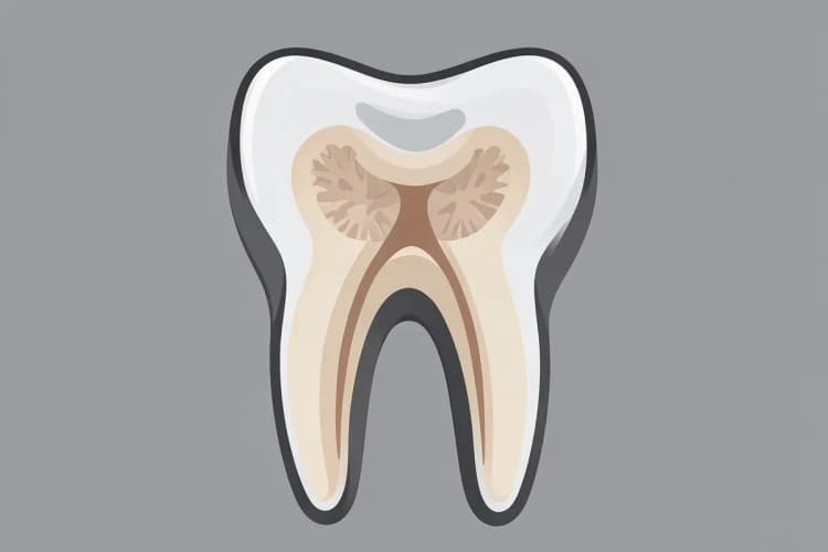 Raio-x detalhado de um dente mostrando a raiz e a polpa inflamada