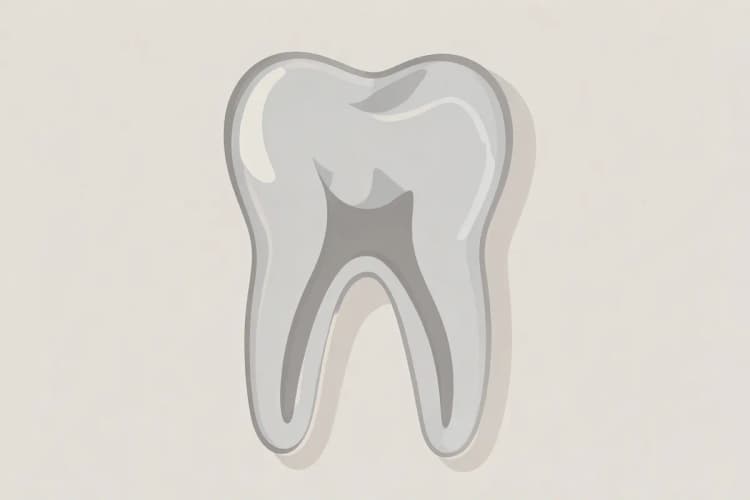 Radiografia de um dente mostrando o canal radicular preenchido após tratamento.