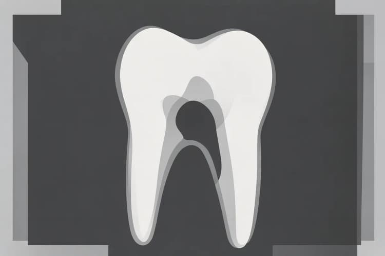 Radiografia mostrando a raiz de um dente com lesão periapical, causa comum de fístula.