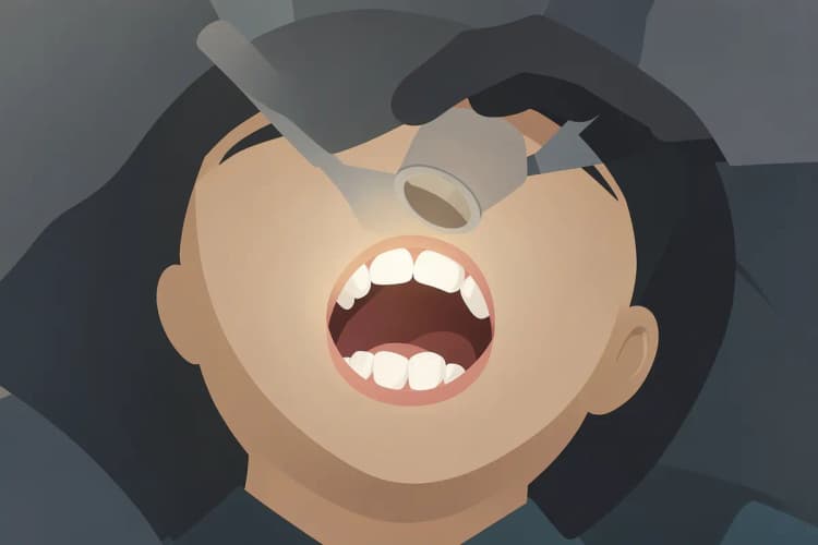 Um dentista examinando a boca de um paciente com um espelho odontológico