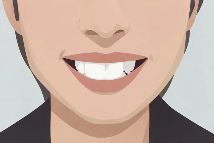 Sorriso mostrando um dente da frente visivelmente quebrado ou lascado