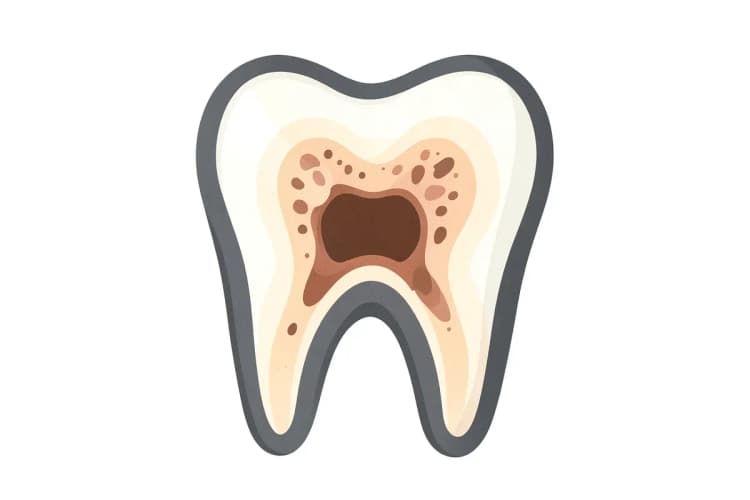 Close-up de um dente com a polpa inflamada e exposta, indicando a necessidade de tratamento de canal