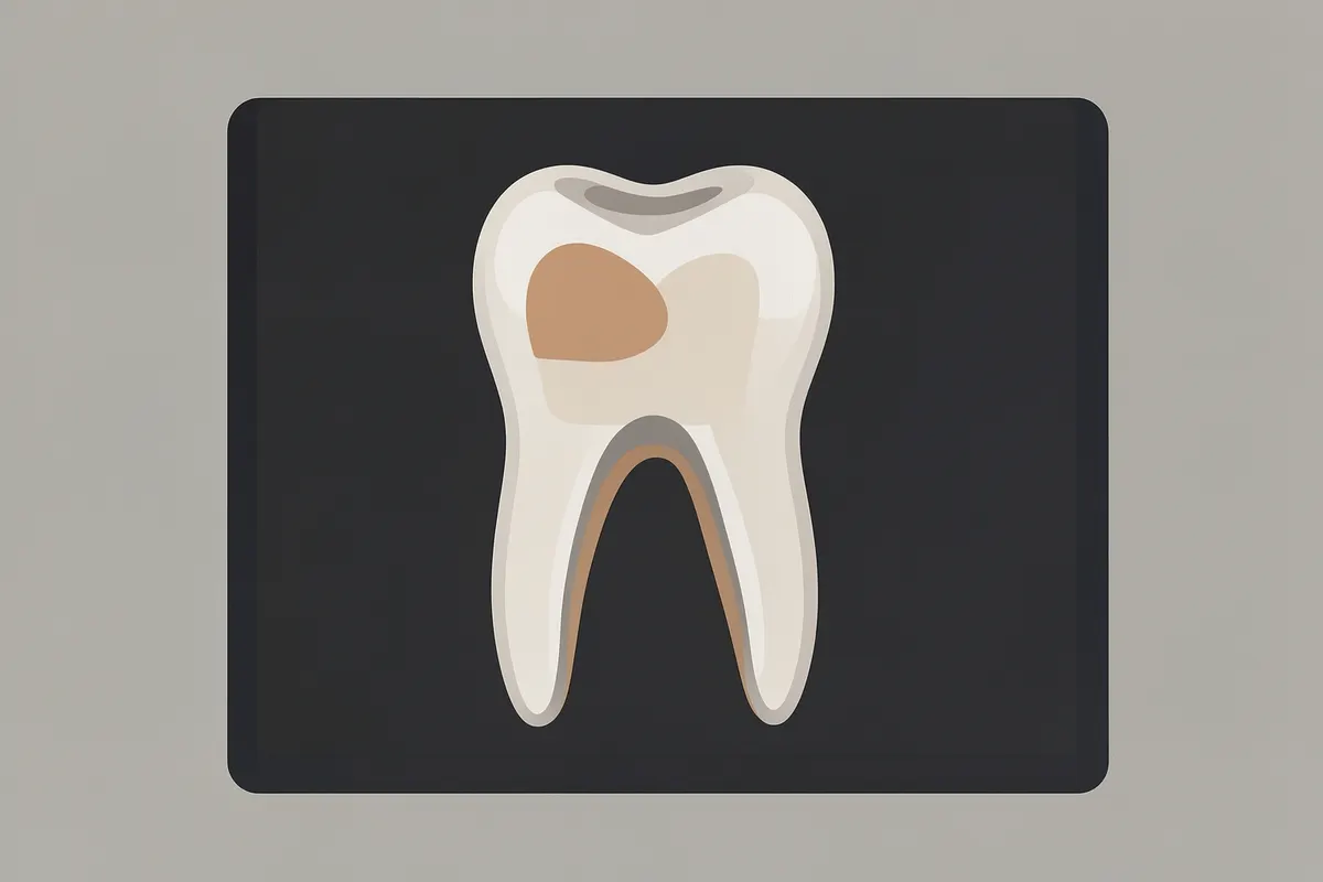 Radiografia de um dente mostrando a infecção na raiz que necessita de tratamento de canal