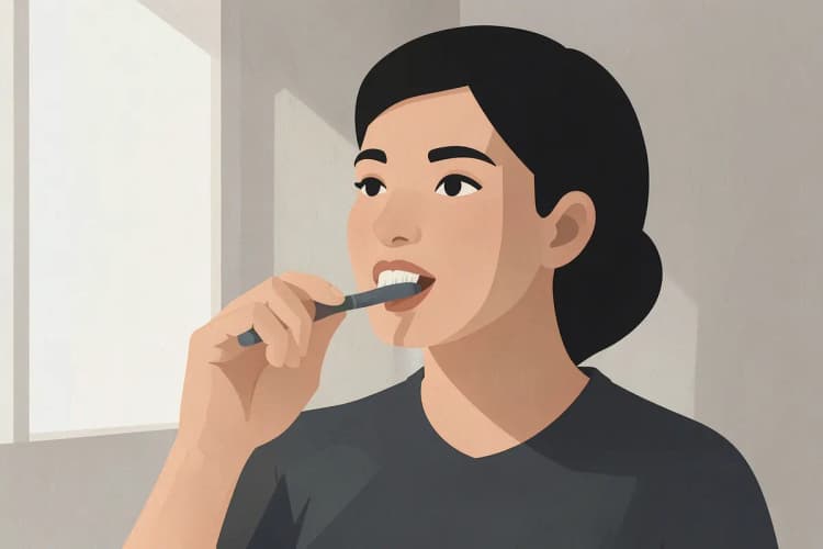 Pessoa escovando os dentes com cuidado, demonstrando higiene bucal após tratamento de canal