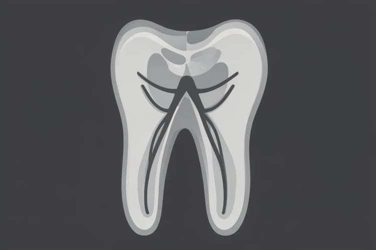 Radiografia de um dente mostrando a área do canal radicular