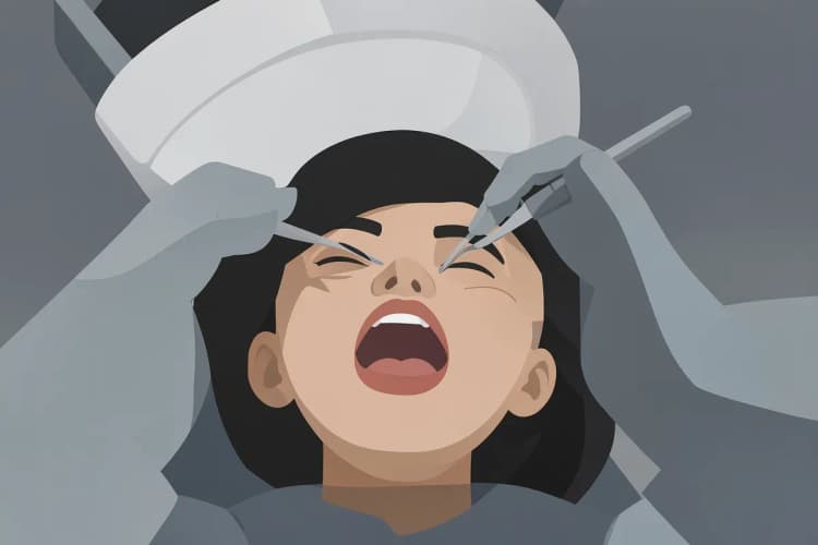 Close-up de um dentista examinando um dente com um espelho bucal