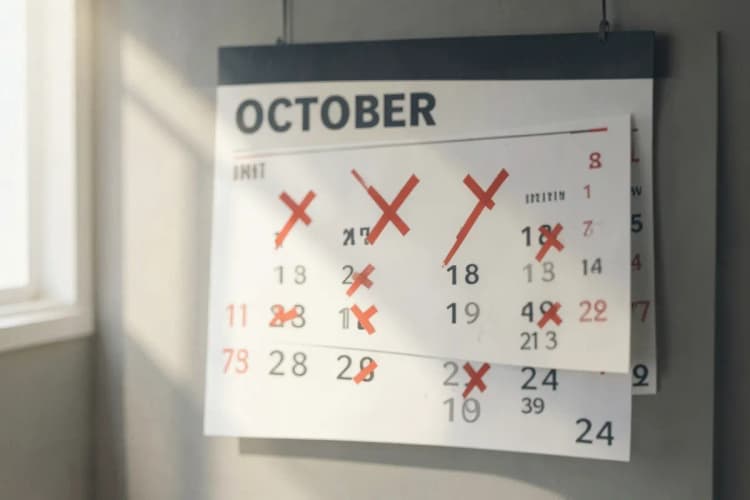 Um calendário com um X marcado em vários dias.