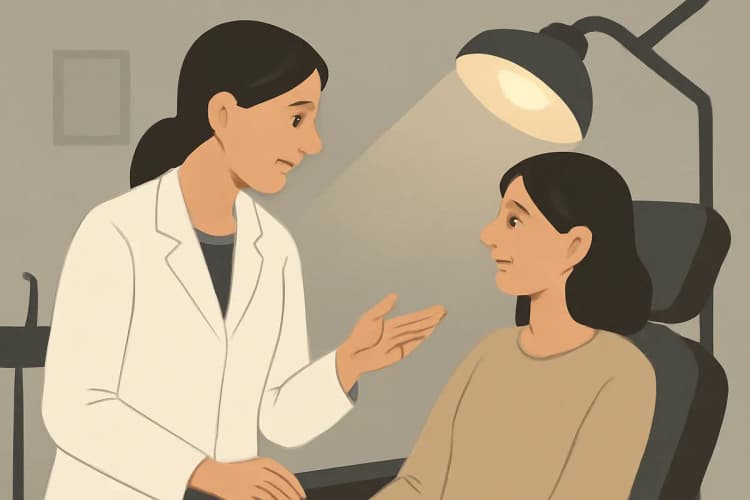 Dentista conversando com um paciente no consultório