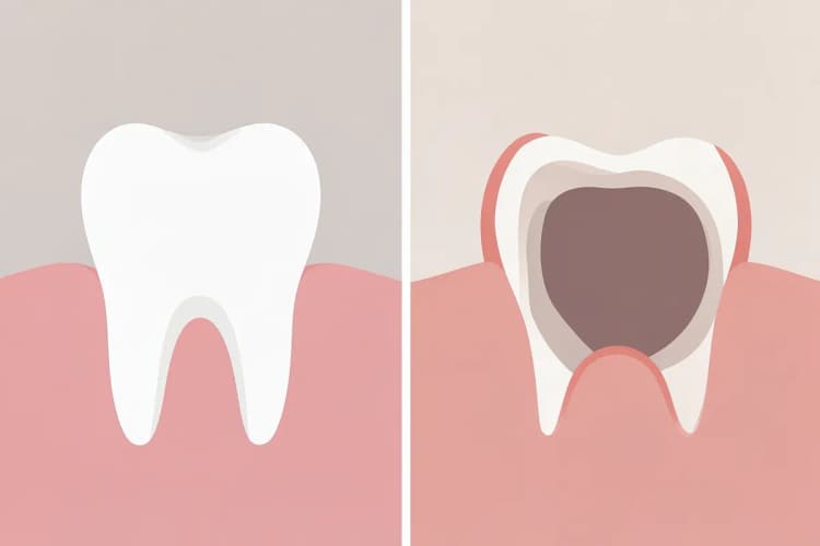 Comparação lado a lado: um dente com canal tratado e um dente extraído.