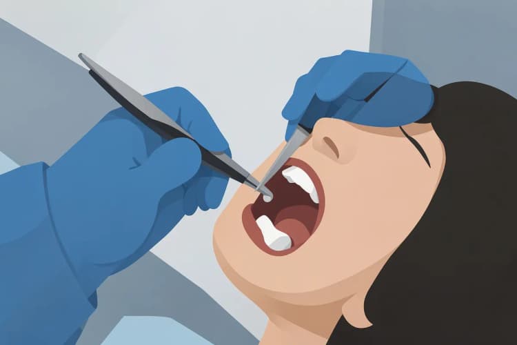 Dentista examinando um dente com instrumentos