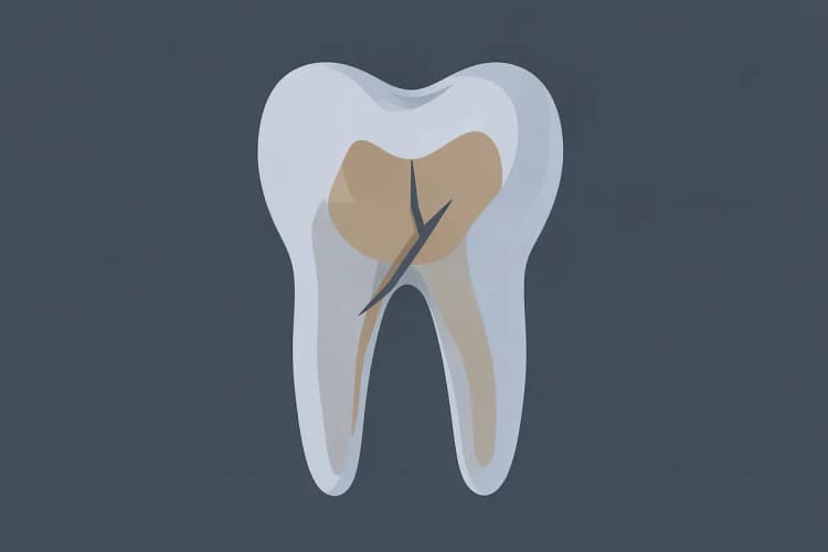 Radiografia mostrando a estrutura interna de um dente com uma linha de fratura.
