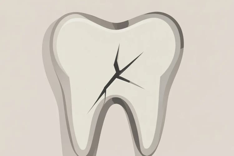 Um dente humano com uma rachadura que se estende pela superfície.