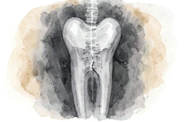 Radiografia mostrando um dente com uma fratura vertical.