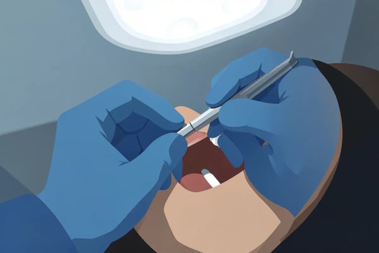 Close-up de um dente sendo tratado por um dentista