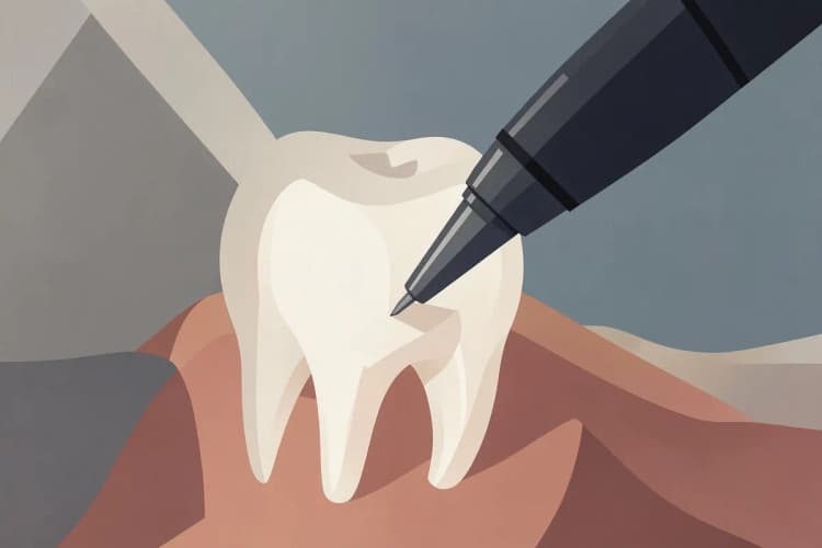 Close-up de um dente com uma broca dental sendo usada.