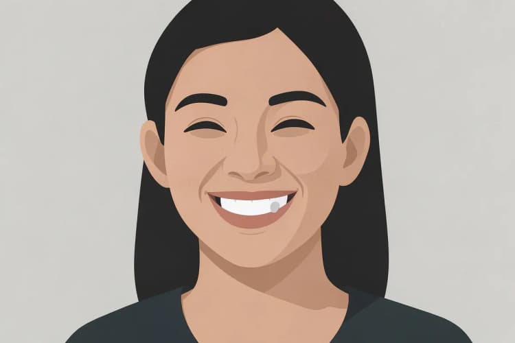 Paciente sorrindo com um curativo temporário em um dente tratado.