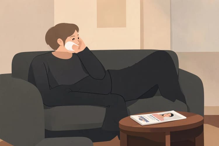 Um paciente descansando em casa após um tratamento dentário.
