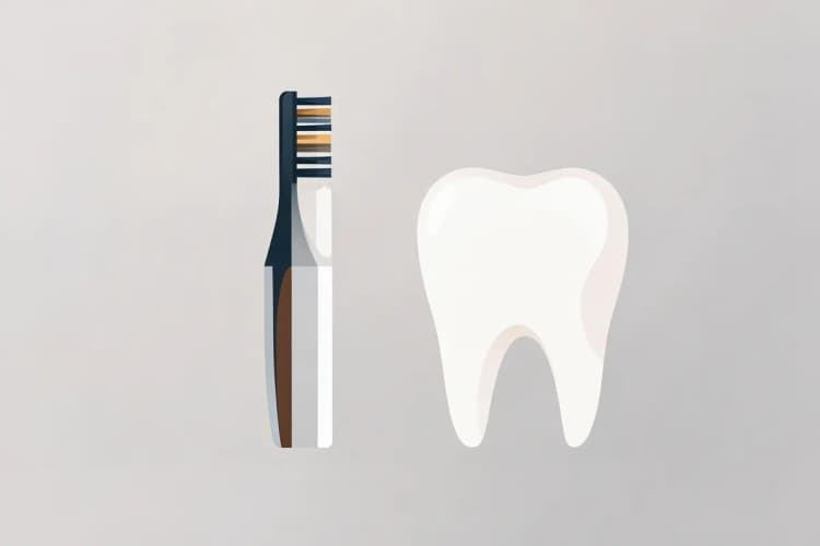Escova de dentes e creme dental ao lado de um dente de leite estilizado e limpo.
