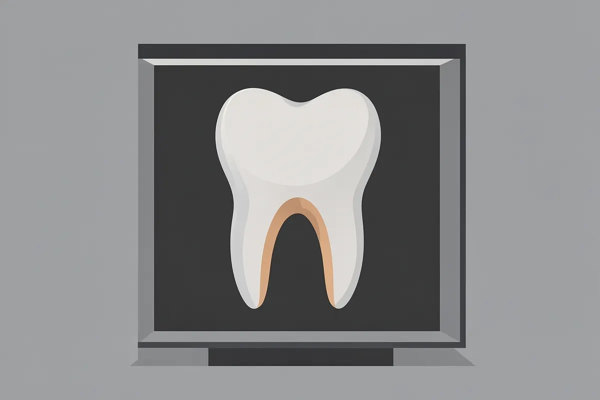 Radiografia de um dente mostrando a necessidade de tratamento de canal.
