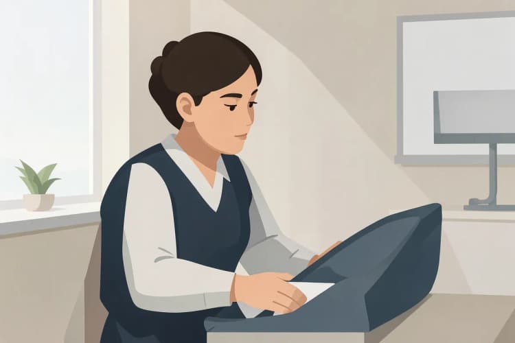 Profissional de odontologia examinando um caso em um consultório moderno.